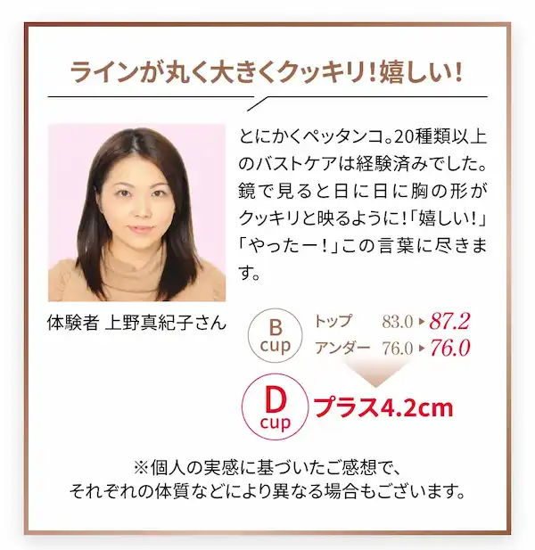 バストラインが丸く大きくクッキリ！導しい！ 体験者 上野真紀子さん